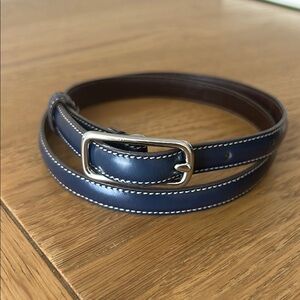 Coach Navy Blue Leather Belt with Silver Buckle